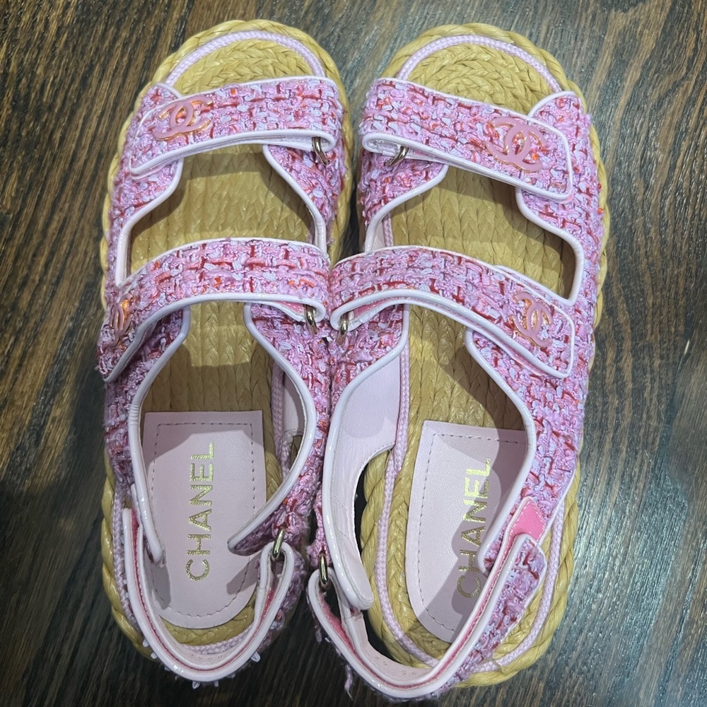 Chanel Pink Tweed Sandals